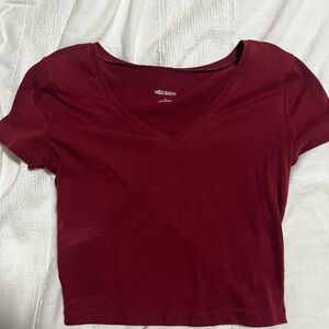 Wild Fable Women's Burgundy V-Neck Crop Top